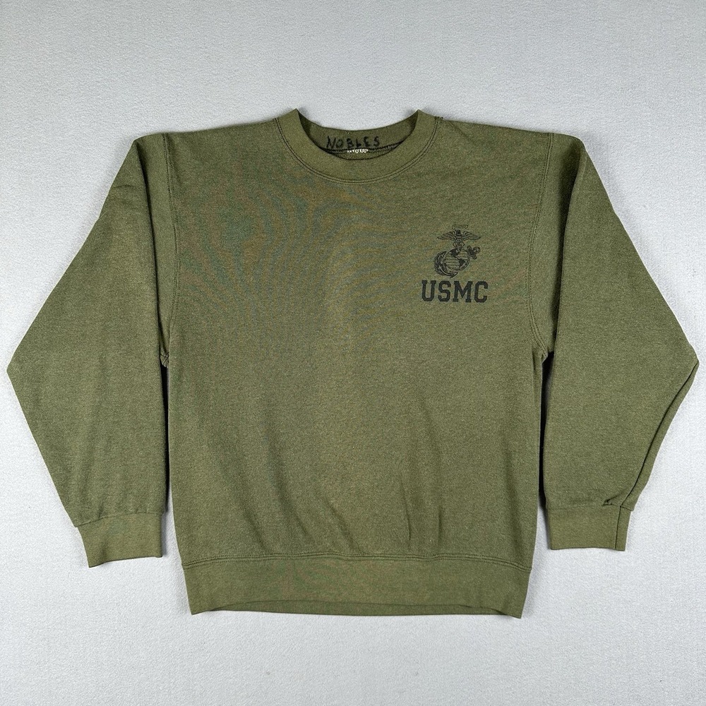 Vintage 80s USMC Sweatshirt Men's Medium Green Pullover Military Marine Corp